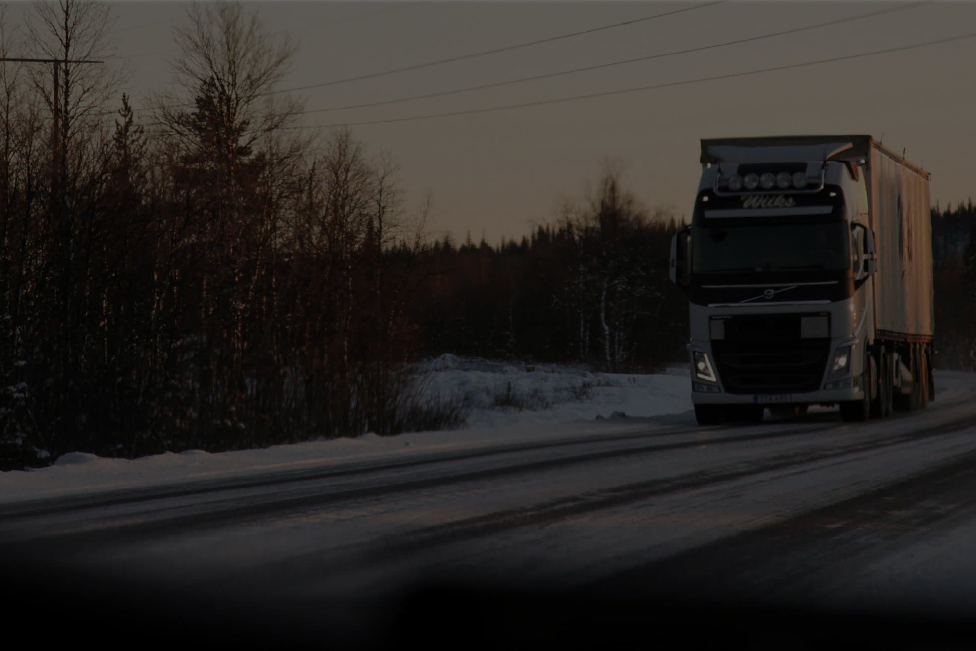 Winter forest with truck